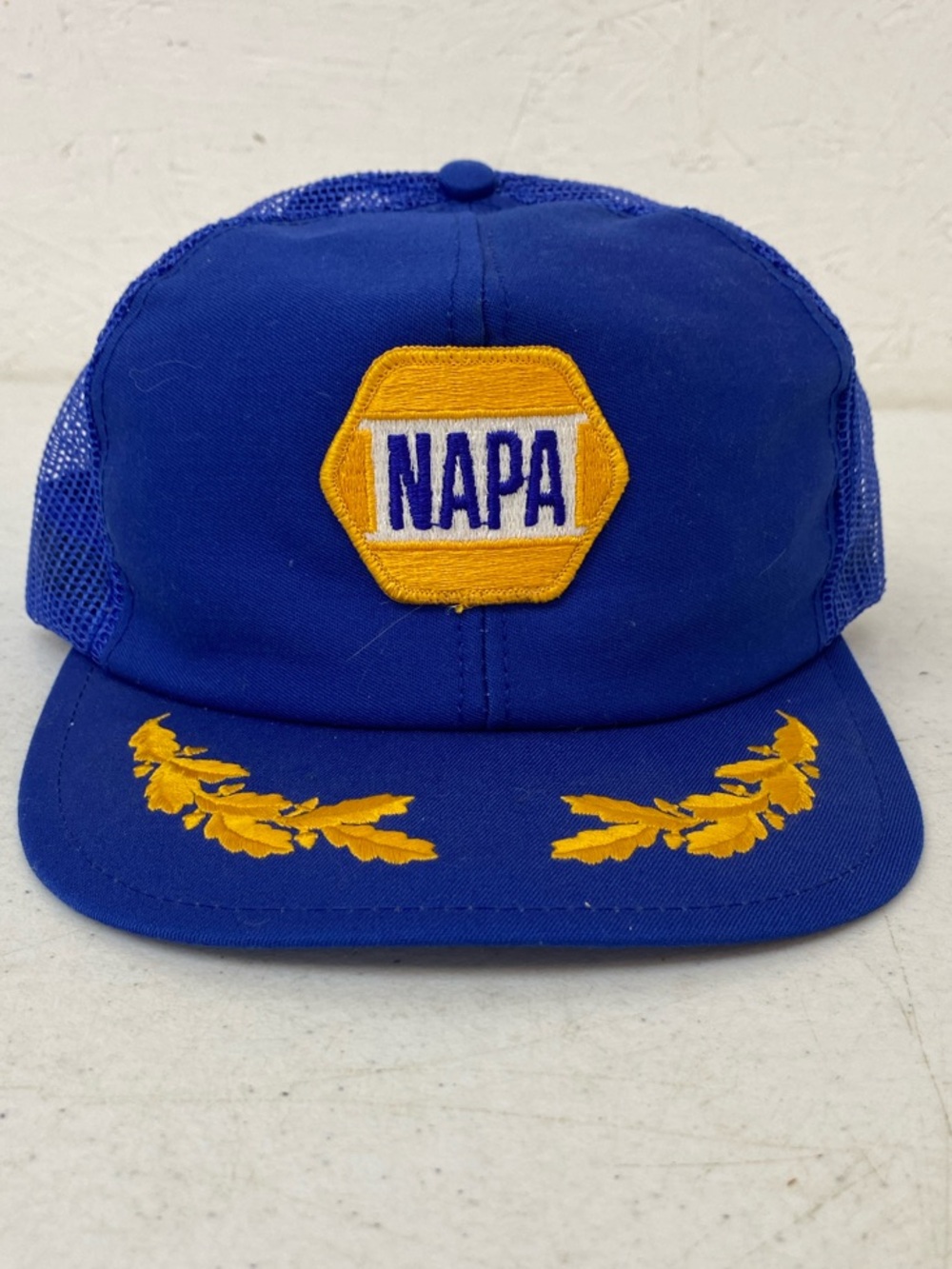 Vintage Blue Mesh Snapback Hat with Yellow Embroidery Napa